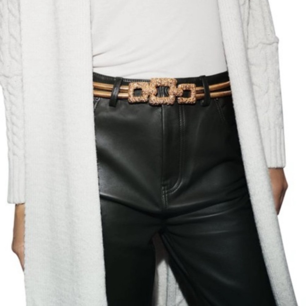 NWT Zara Metal Stretch Gold Belt